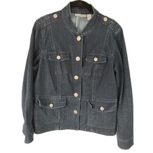 Chico’s Platinum Dark Wash Stretch Denim Jean Jacket Women's 1 (8/M),